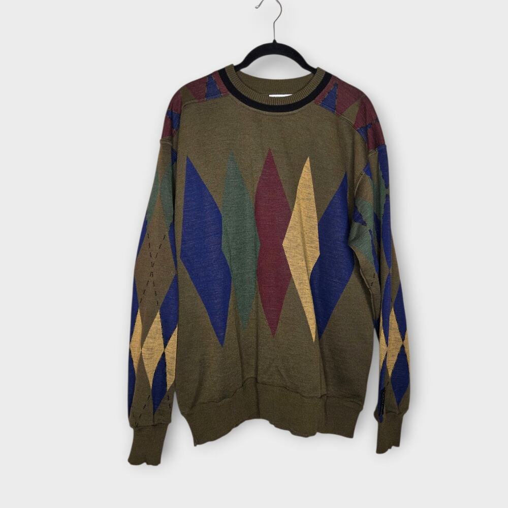 Carlo Colucci Wool Diamond Biggie Cosby Style Sweater Vintage Colorful Men's Med